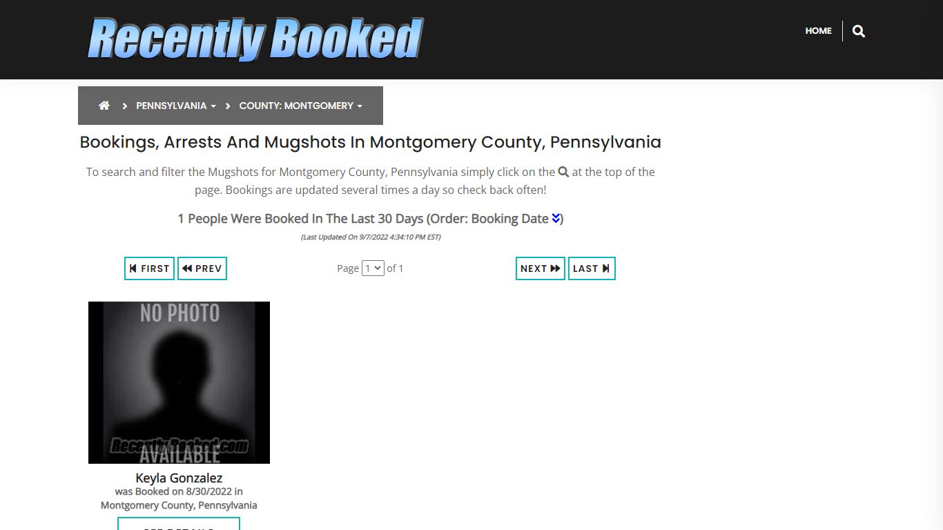 Bookings, Arrests and Mugshots in Montgomery County, Pennsylvania